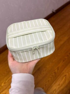 Muji Striped Small makeup Organizer Bag - Light Green
